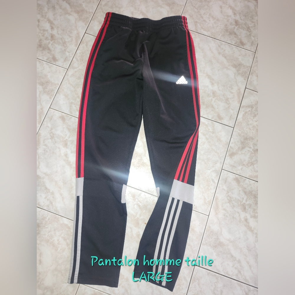 Adidas Black Joggers with Red N White Stripes